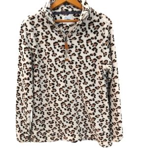 Nordic Fleece Oslo Leopard Print Fleece Pullover Size Small